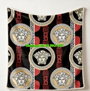 Versace Black Red Gold Medusa Greek Key Print Flannel Sofa Throw Blanket IMG_1428